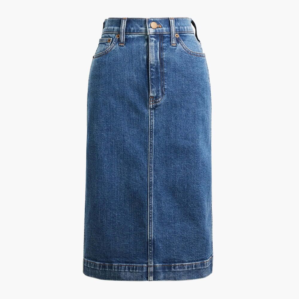 J.Crew Factory NWT Medium Wash Blue Denim Midi Skirt, size 10